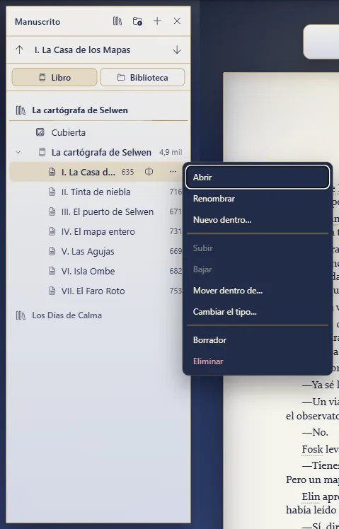 El menú «Más acciones» de un capítulo