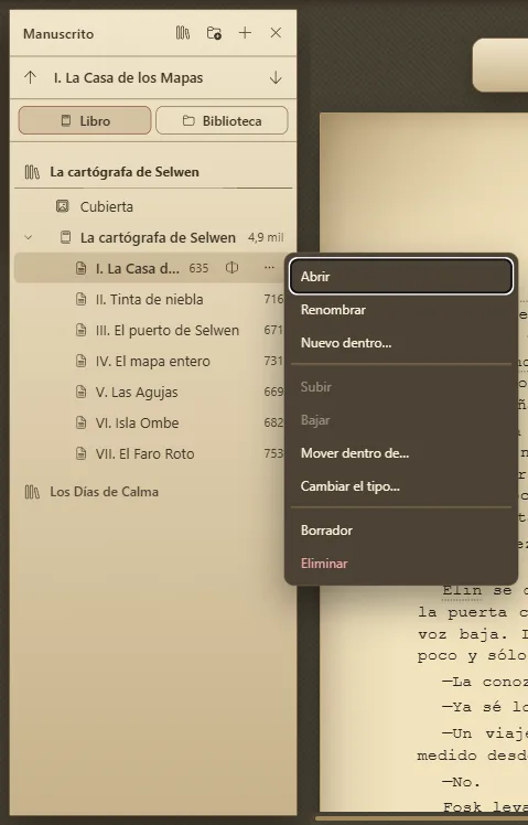 El menú «Más acciones» de un capítulo