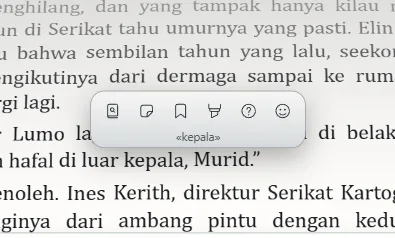 Kapsul yang muncul saat Anda berhenti di atas sebuah kata