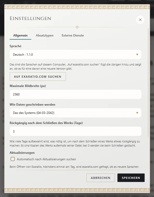 Die Einstellungen mit der Sprache und der Schaltfläche, um weitere Sprachen zu suchen