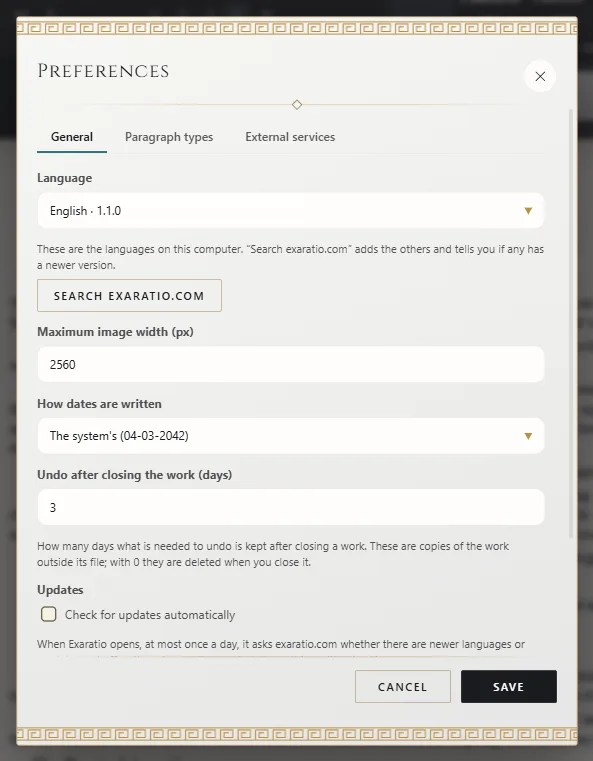 Preferences, with the language and the button to find more languages