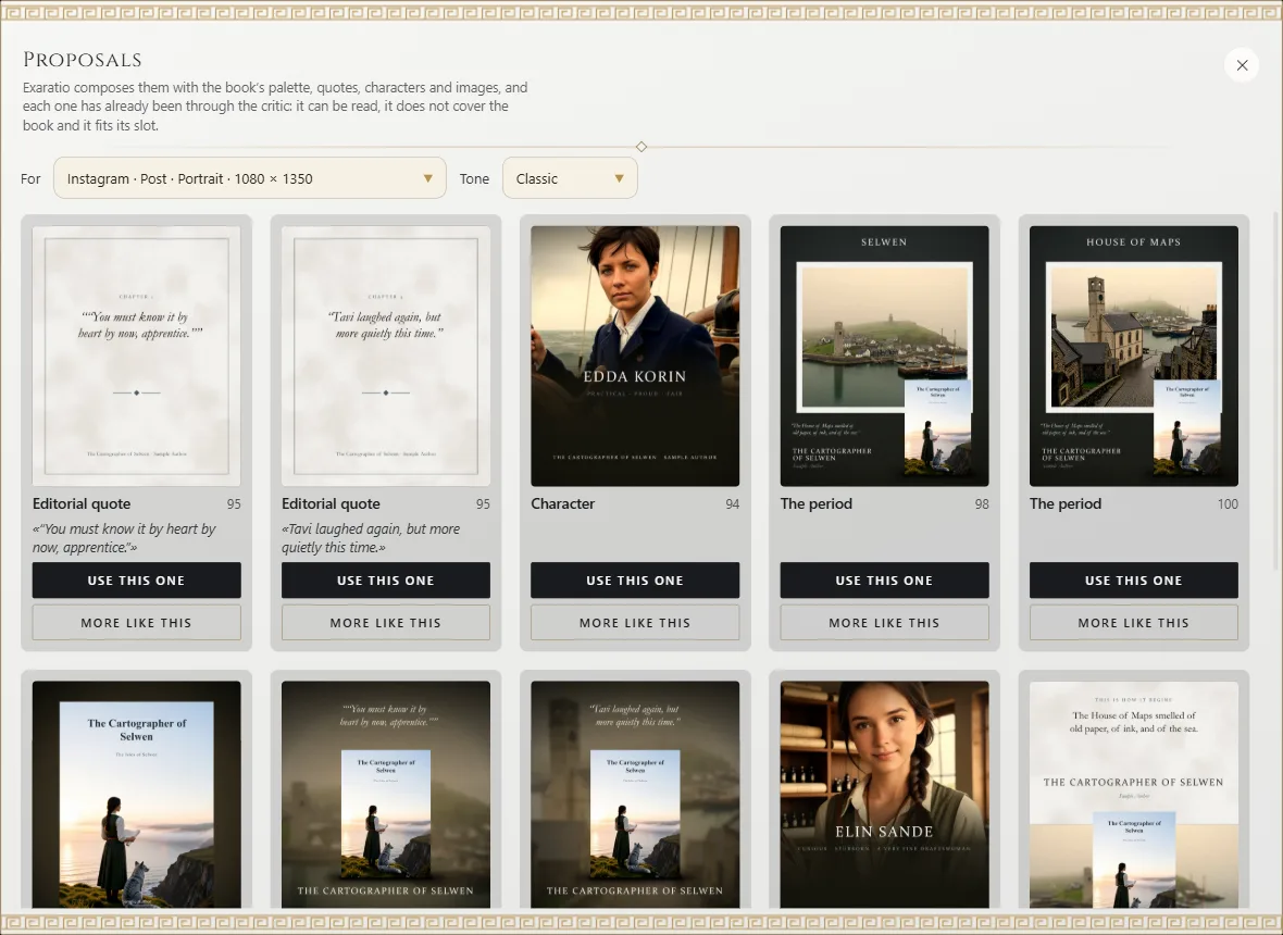 La galerie de propositions pour la publication Instagram