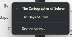 The open book's button and the list of books in the series