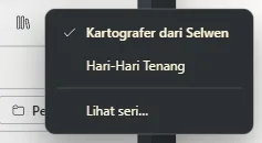 Tombol buku yang terbuka dan daftar buku dalam seri