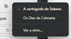 O botão do livro aberto e a lista dos livros da série
