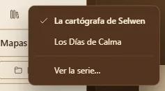 El botón del libro abierto y la lista de los libros de la serie