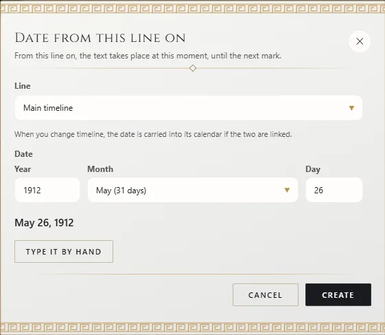 Dating a scene: year, month and day with the calendar's names
