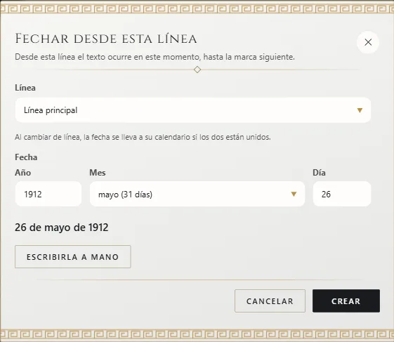 Fechar una escena: el año, el mes y el día con los nombres del calendario