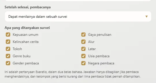 Di properti karya: apakah pembacanya dapat menilainya dan apa yang ditanyakan kepadanya