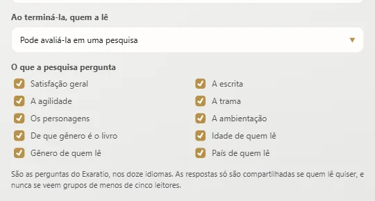 Nas propriedades da obra: se quem a lê pode avaliá-la e o que a pesquisa pergunta